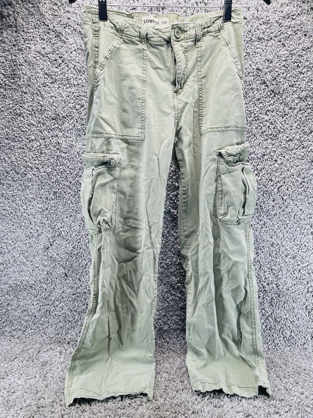 Lovegen Cargo Pants Women Size 5/28 Stretch Lightweight Army Olive Green